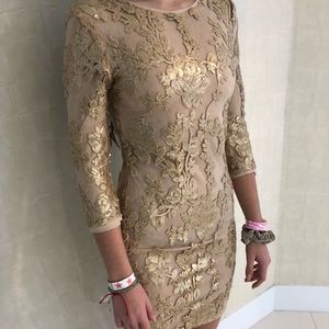 Gold embellished mini dress